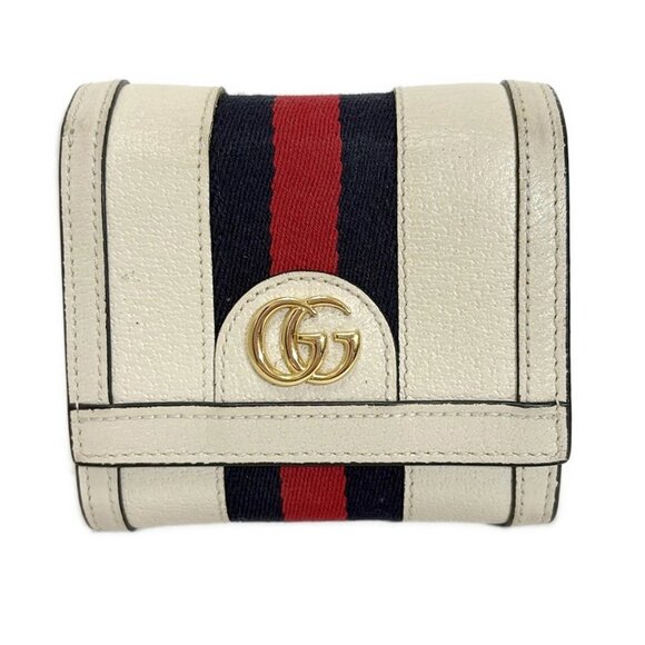 GUCCI Ophidia Cream Dark Navy Red Leather - Bifold Wallet 193-072125 - Picture 1 of 5